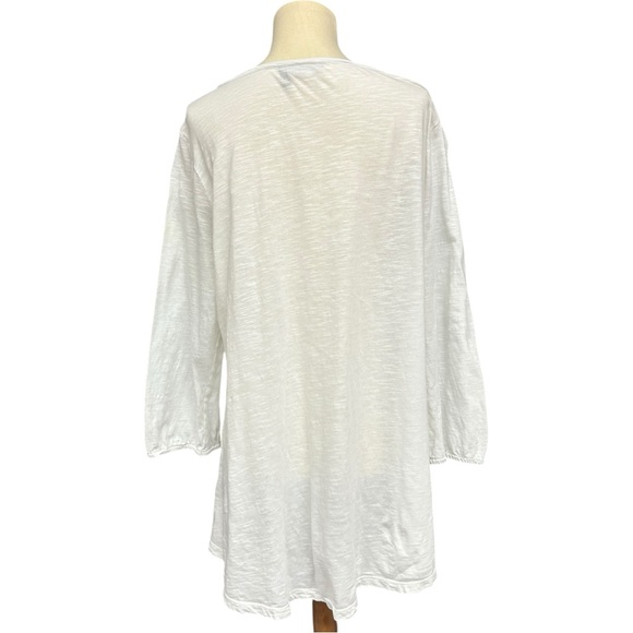 LOGO Lori Goldstein White Lace Trim Tunic Top Women’s Large Boho Cotton Long Sle - Picture 5 of 10